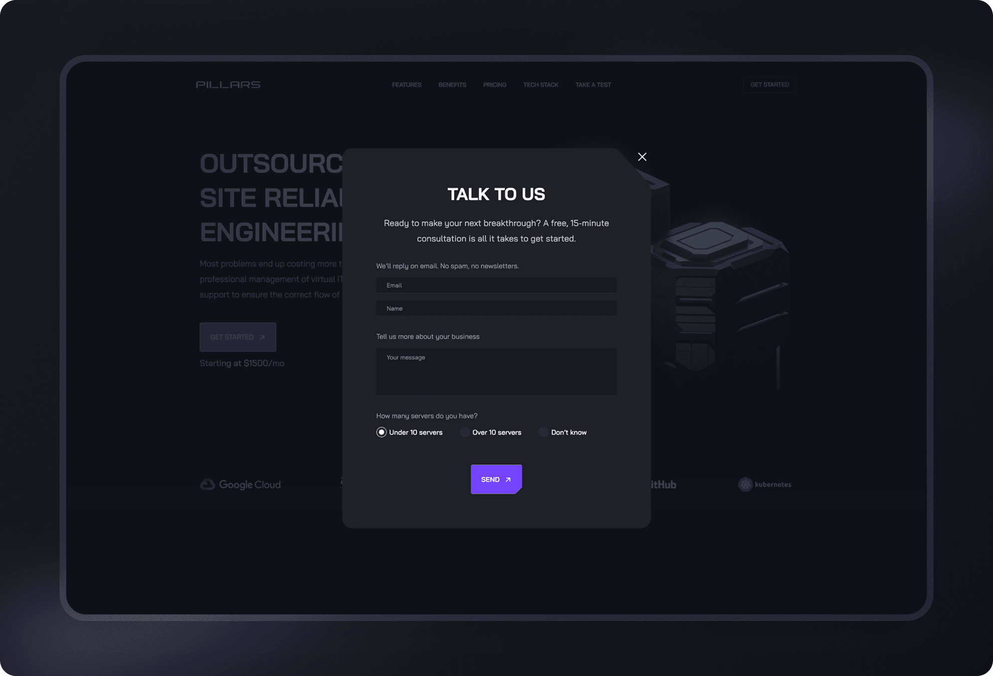 get in touch popup
