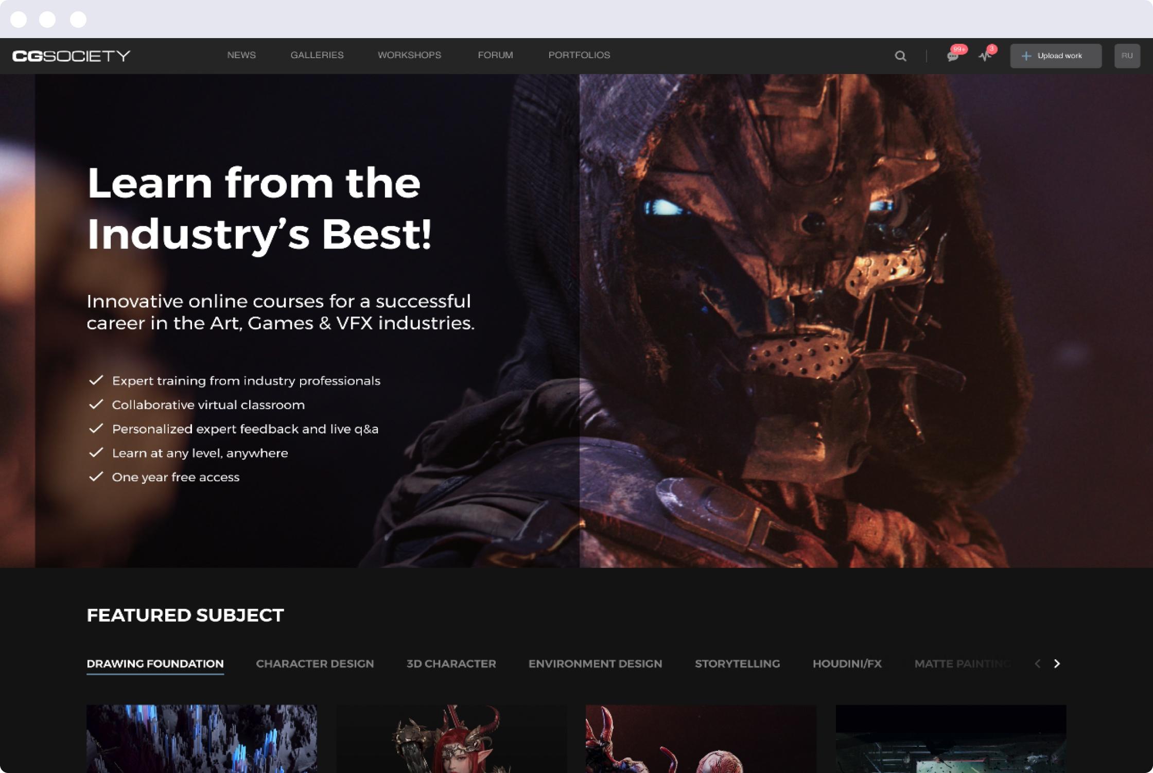 CG Society: interface screens