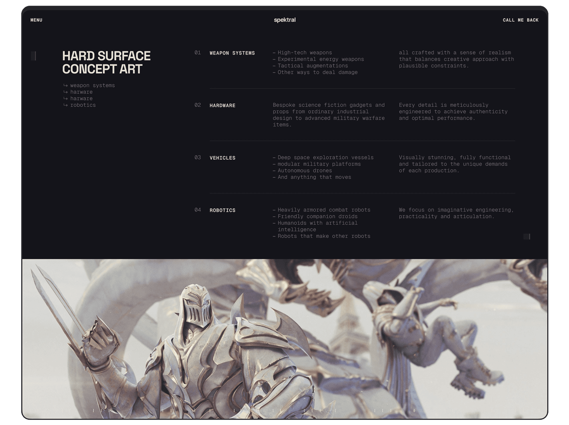 Spektral site menu