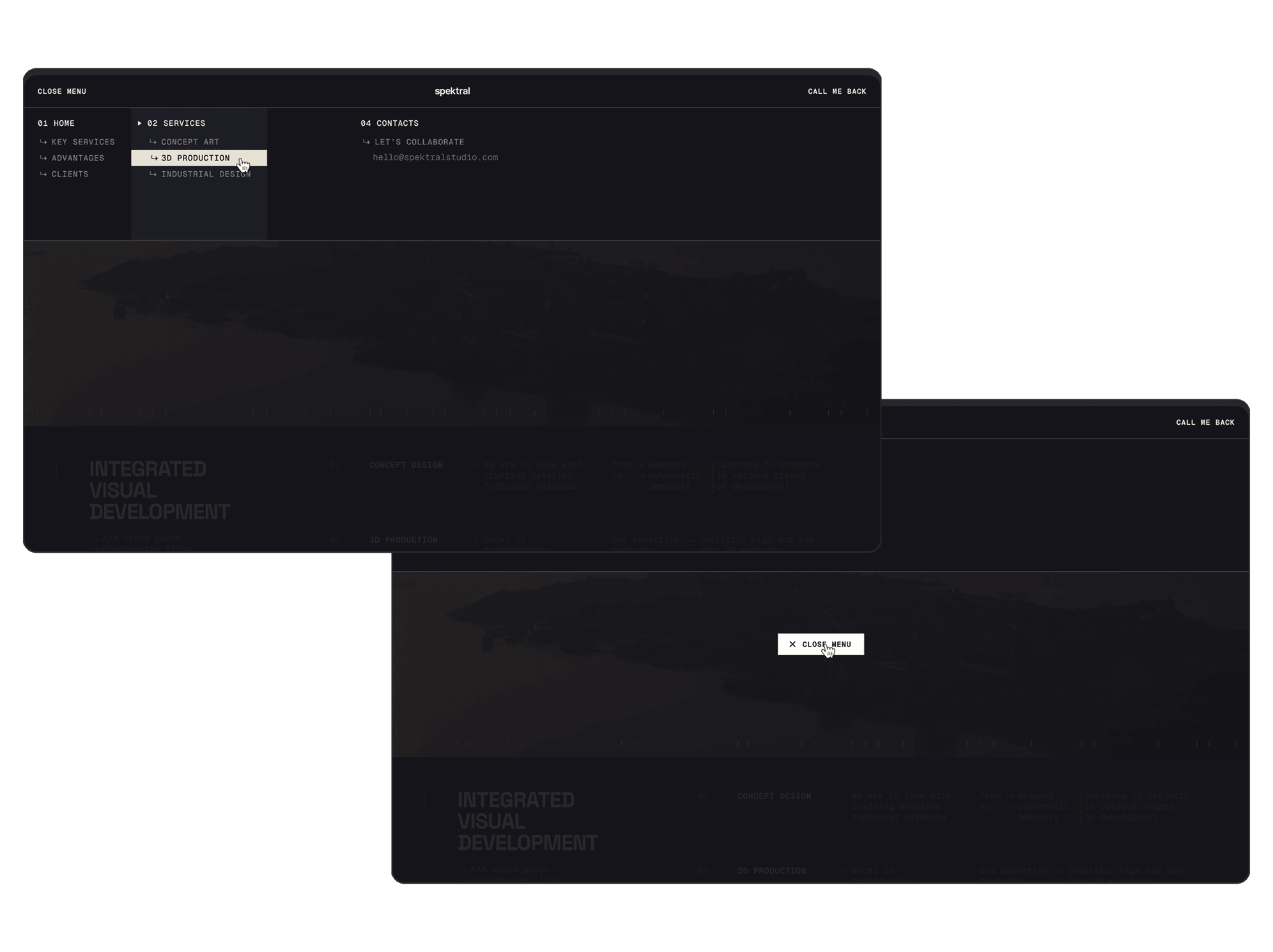 Spektral site menu