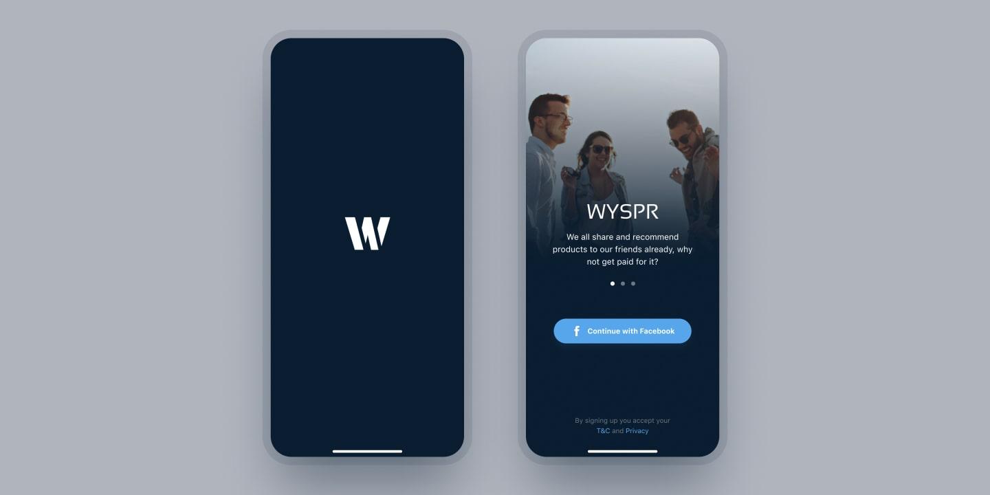 WYSPR iOS app: splash screen and welcome onboarding